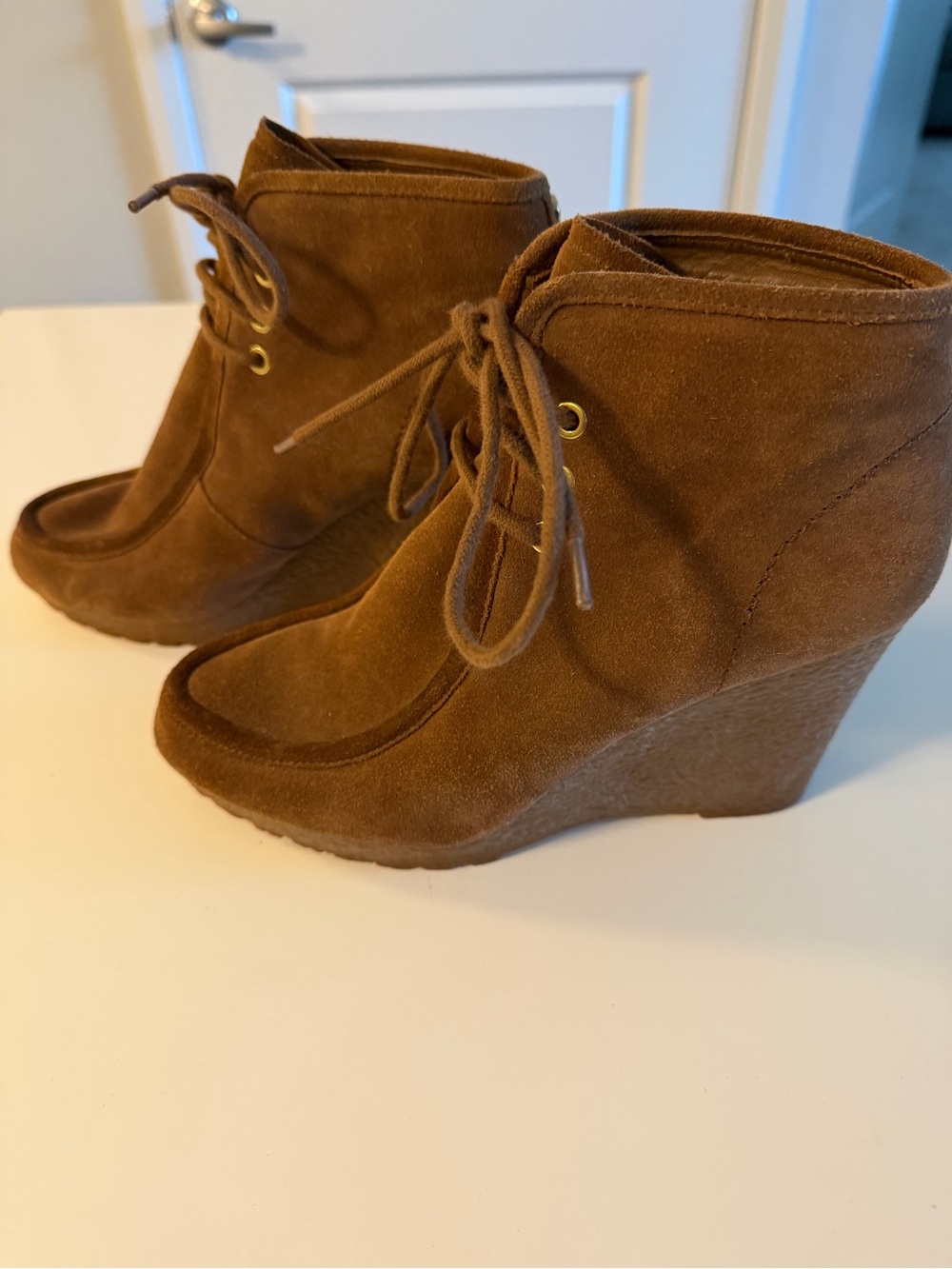 MICHAEL Michael Kors Brown Suede Lace-Up Wedge Ankle Boots